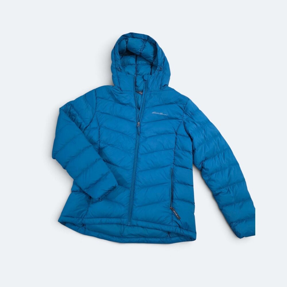 Eddie Bauer Women's Microlight Hooded Down Puffer Jacket Turquoise L Blue